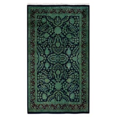 Contemporary Overdyed Hand Knotted Wool Black Area Rug