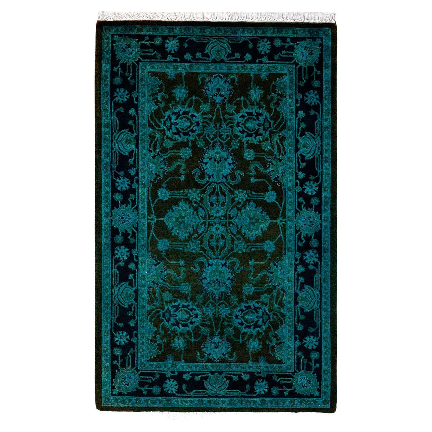 Contemporary Overdyed Hand Knotted Wool Black Area Rug