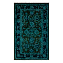 Contemporary Overdyed Hand Knotted Wool Black Area Rug