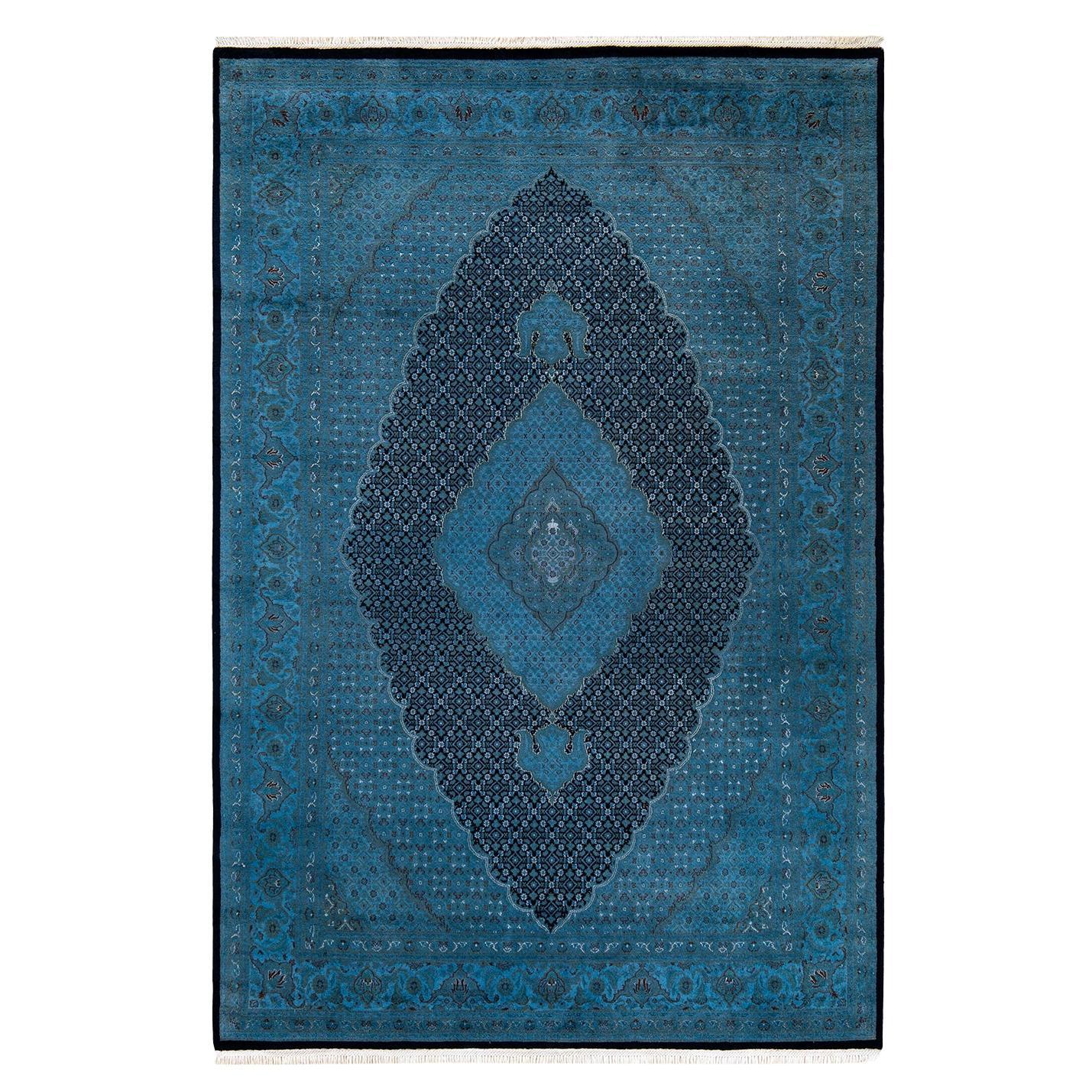 Contemporary Overdyed Hand Knotted Wool Black Area Rug