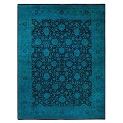 Contemporary Overdyed Hand Knotted Wool Black Area Rug