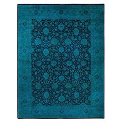 Contemporary Overdyed Hand Knotted Wool Black Area Rug