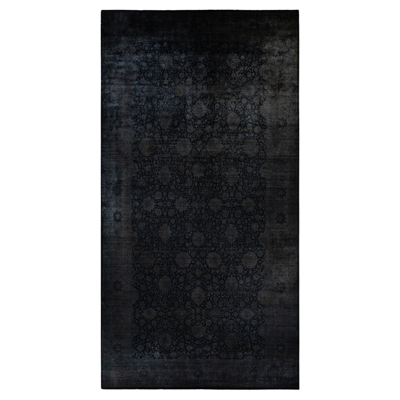 Contemporary Overdyed Hand Knotted Wool Black Area Rug For Sale