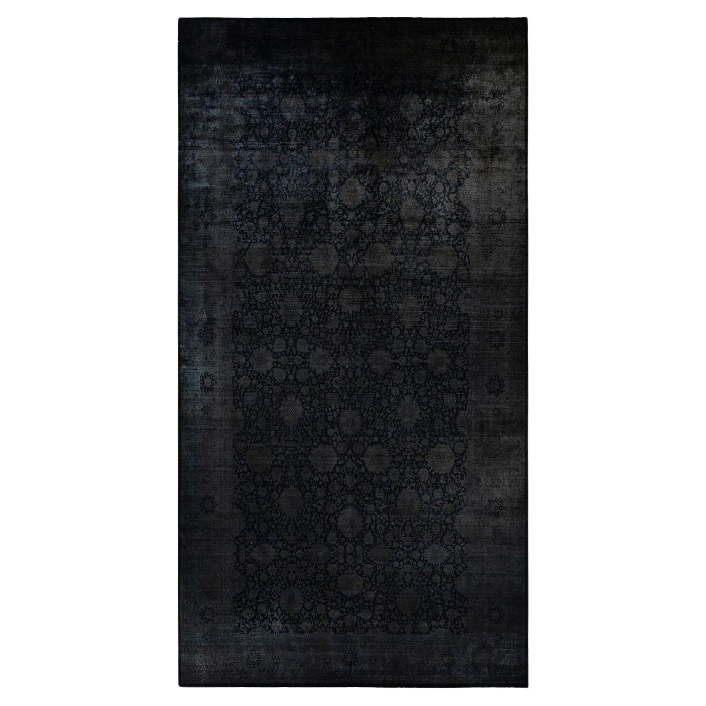 Contemporary Overdyed Hand Knotted Wool Black Area Rug