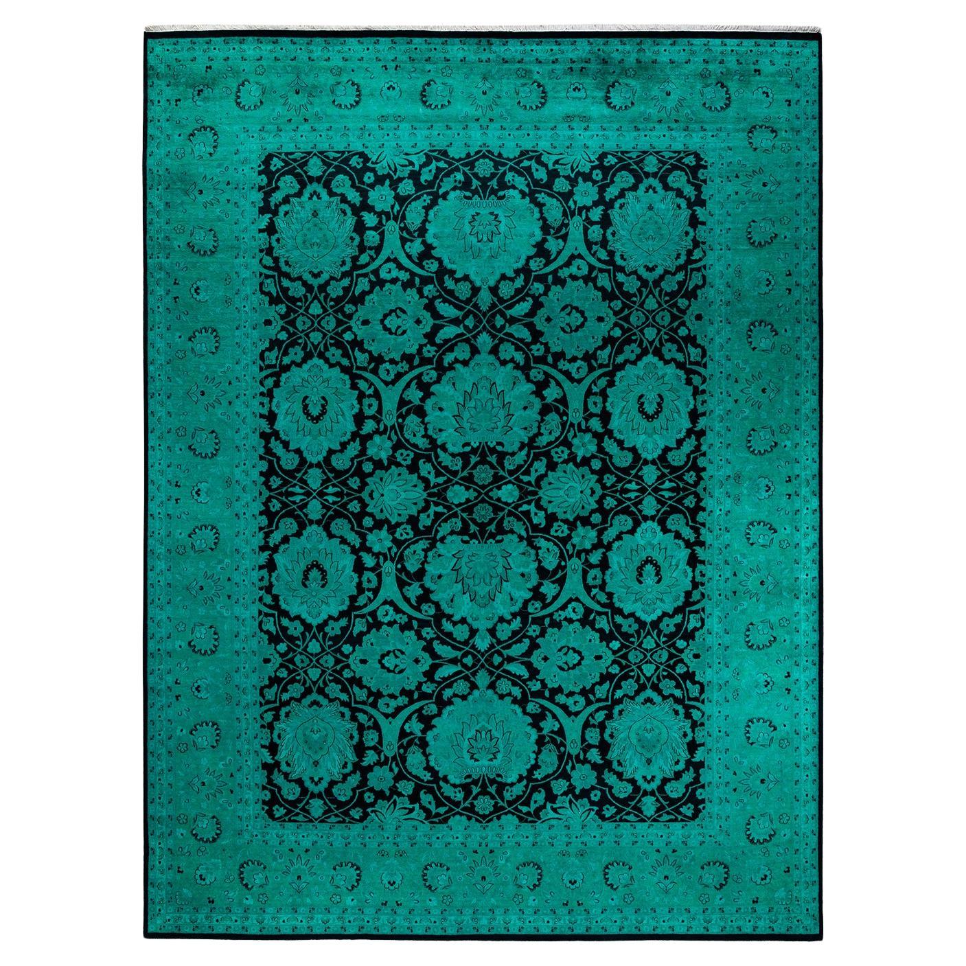 Contemporary Overdyed Hand Knotted Wool Black Area Rug