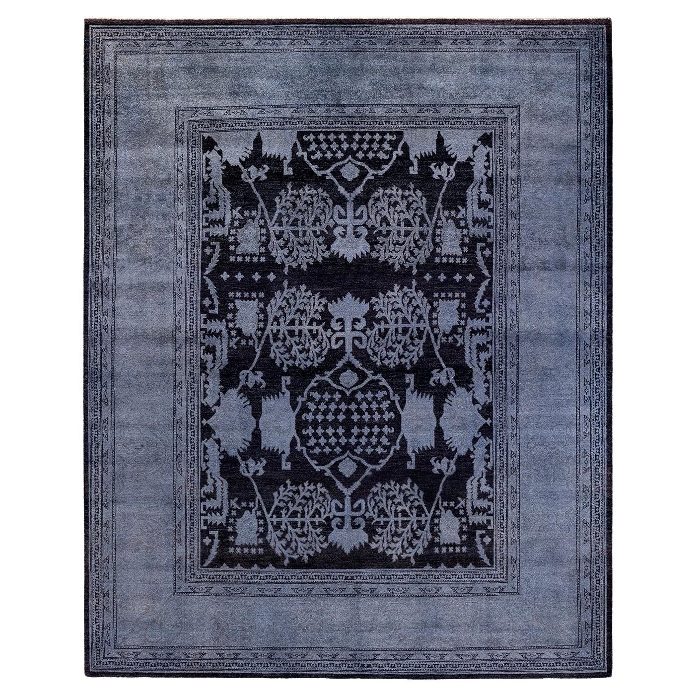 Contemporary Overdyed Hand Knotted Wool Black Area Rug
