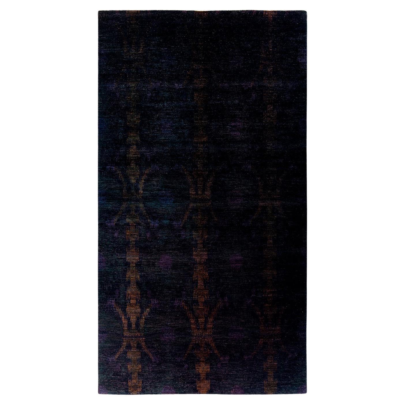 Contemporary Overdyed Hand Knotted Wool Black Area Rug For Sale