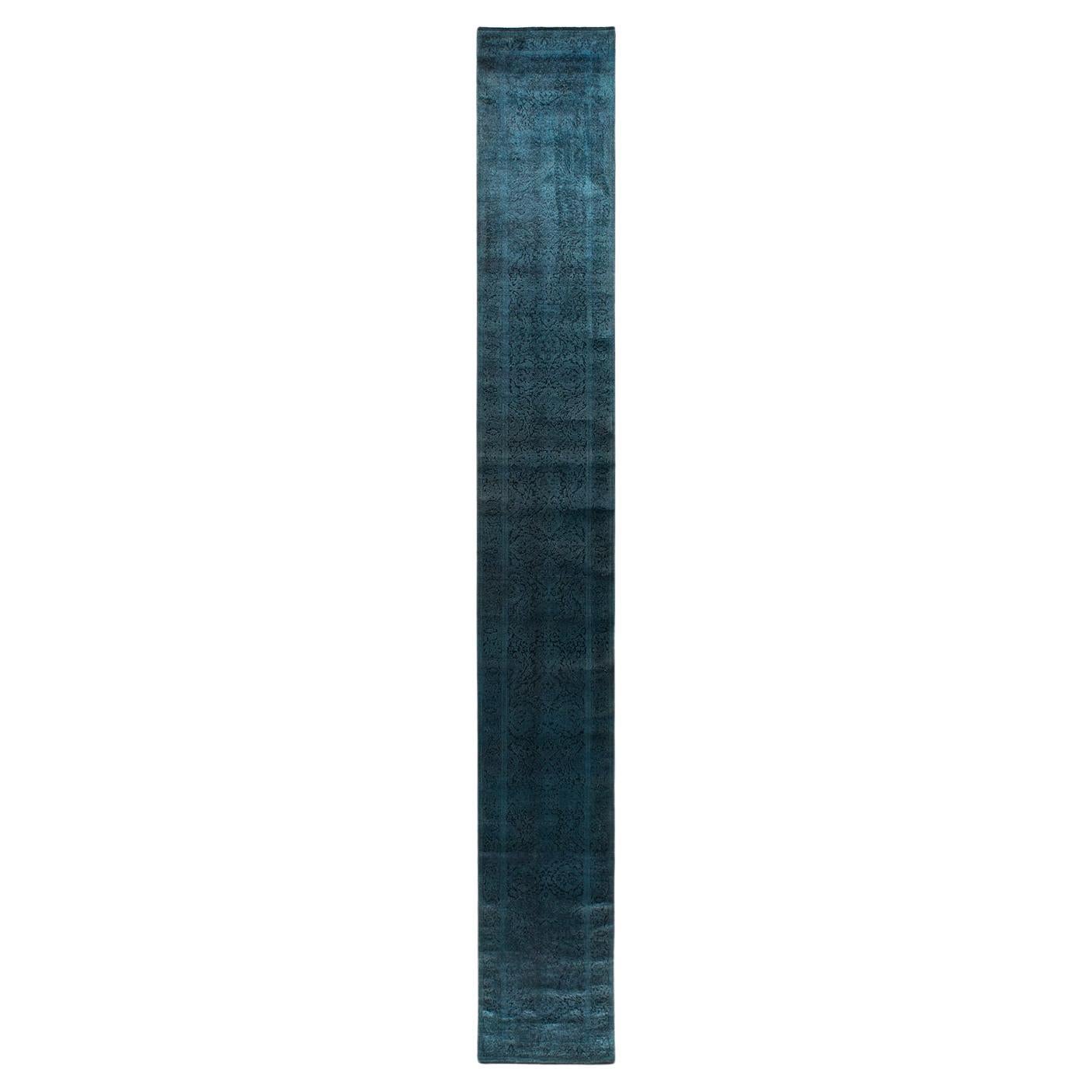 Contemporary Overdyed Hand Knotted Wool Black Area Rug