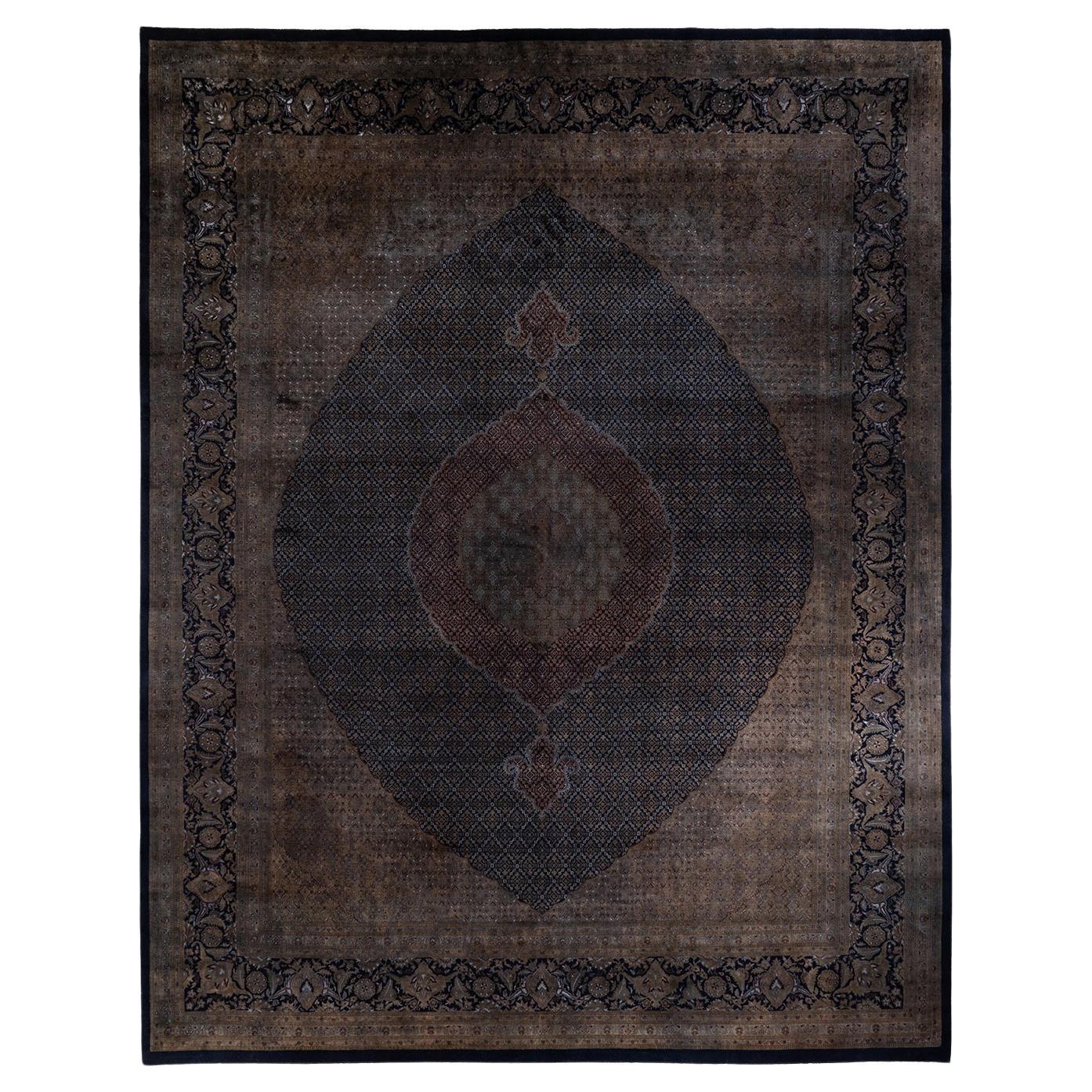 Contemporary Overdyed Hand Knotted Wool Black Area Rug For Sale
