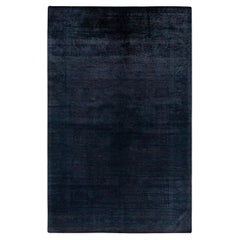 Contemporary Overdyed Hand Knotted Wool Black Area Rug