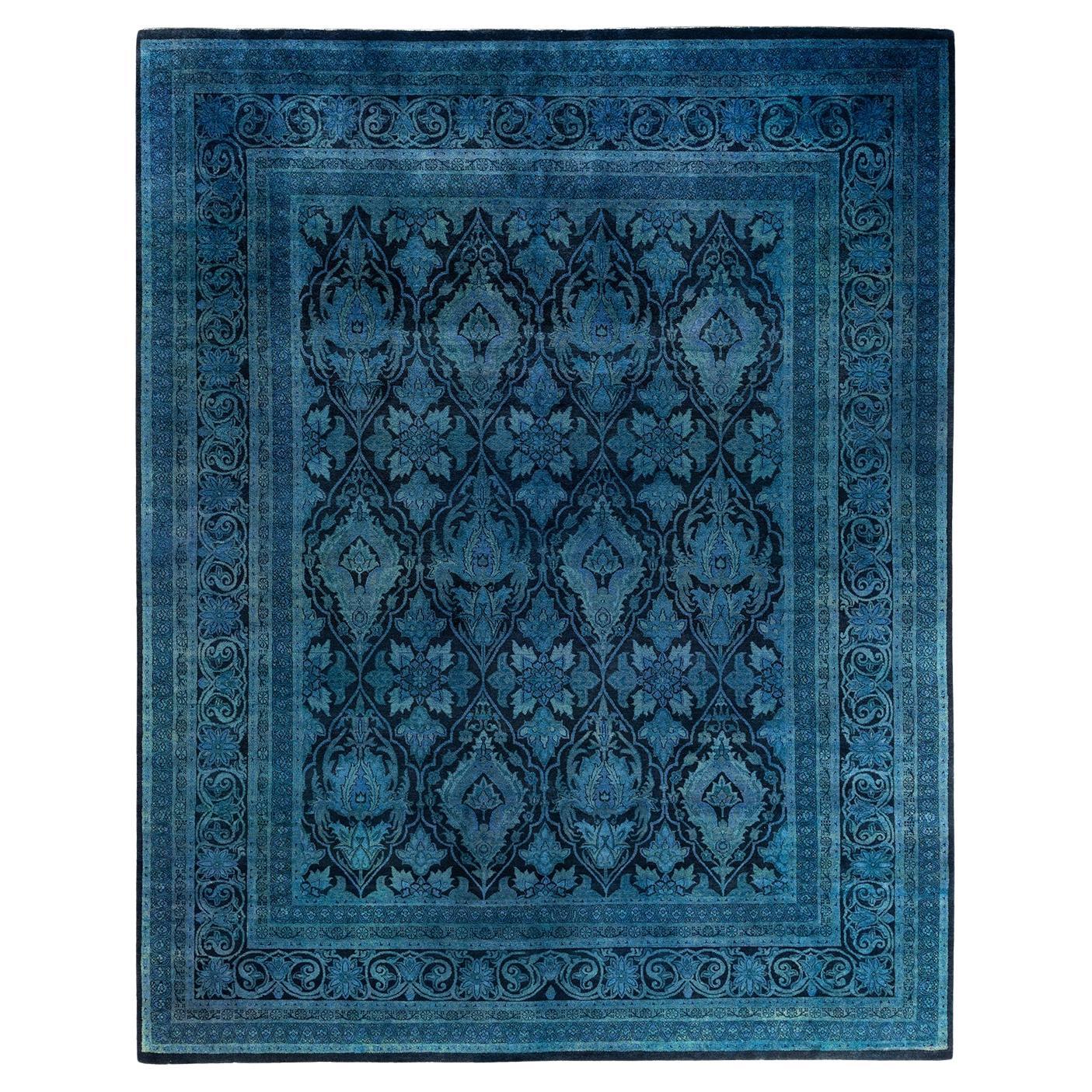 Contemporary Overdyed Hand Knotted Wool Black Area Rug