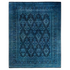 Contemporary Overdyed Hand Knotted Wool Black Area Rug