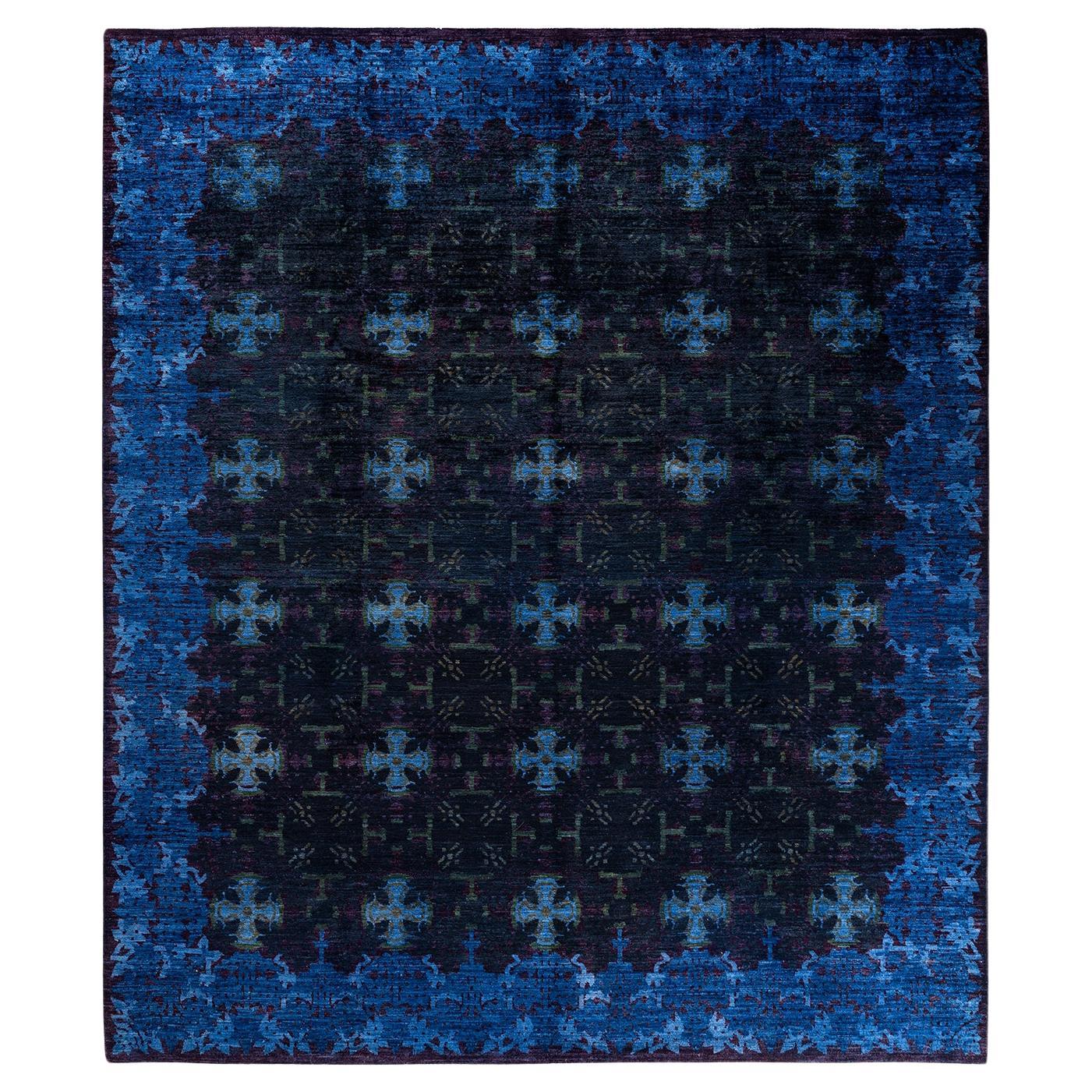 Contemporary Overdyed Hand Knotted Wool Black Area Rug