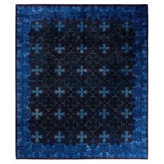 Alfombra de lana teñida a mano contemporánea negra