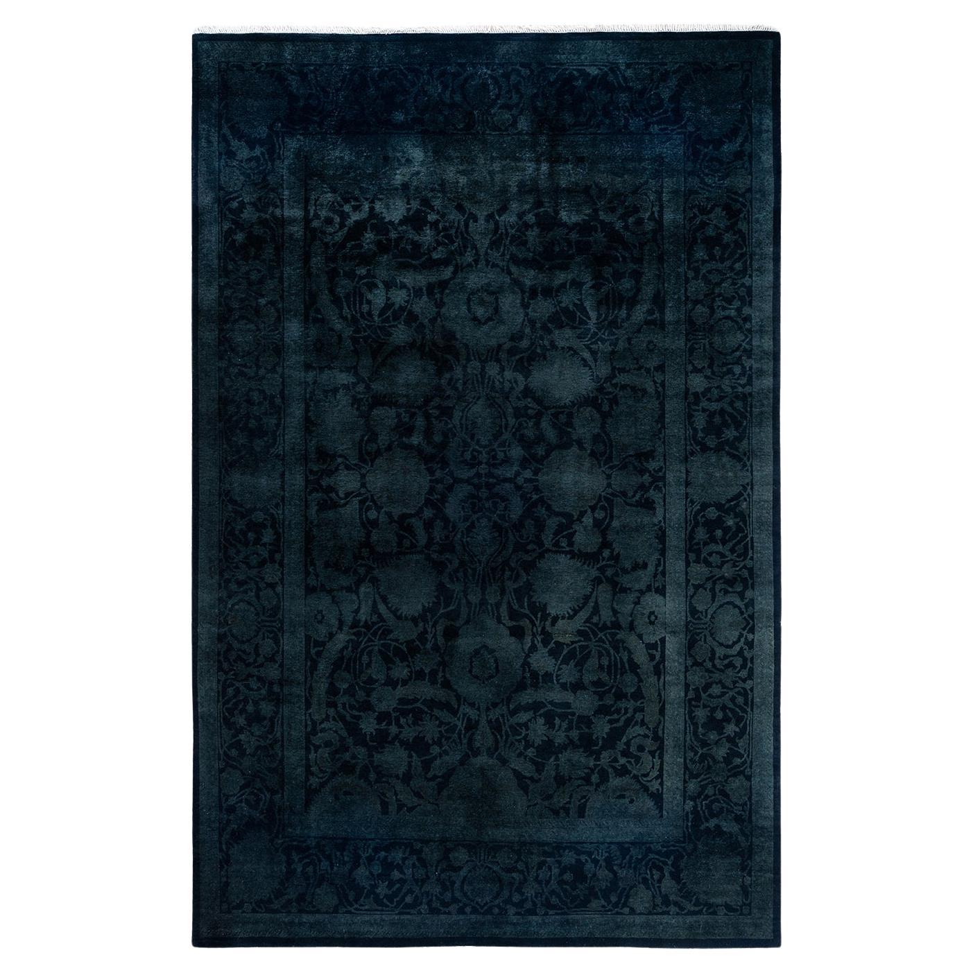 Contemporary Overdyed Hand Knotted Wool Black Area Rug