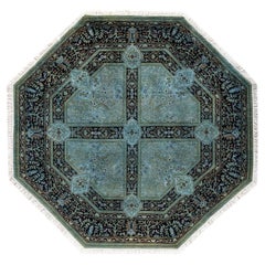 Contemporary Overdyed Hand Knotted Wool Black Octagon Area Rug