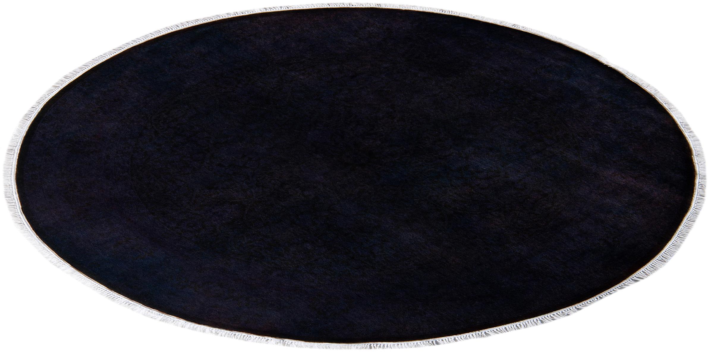 Contemporary Overdyed Hand Knotted Wool Black Round Area Rug For Sale 4