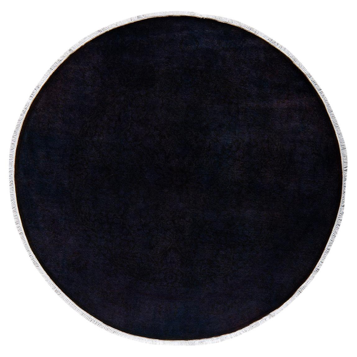 Contemporary Overdyed Hand Knotted Wool Black Round Area Rug For Sale