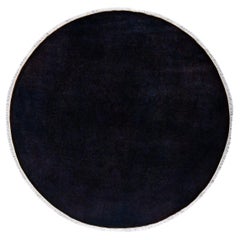 Contemporary Overdyed Hand Knotted Wool Black Round Area Rug