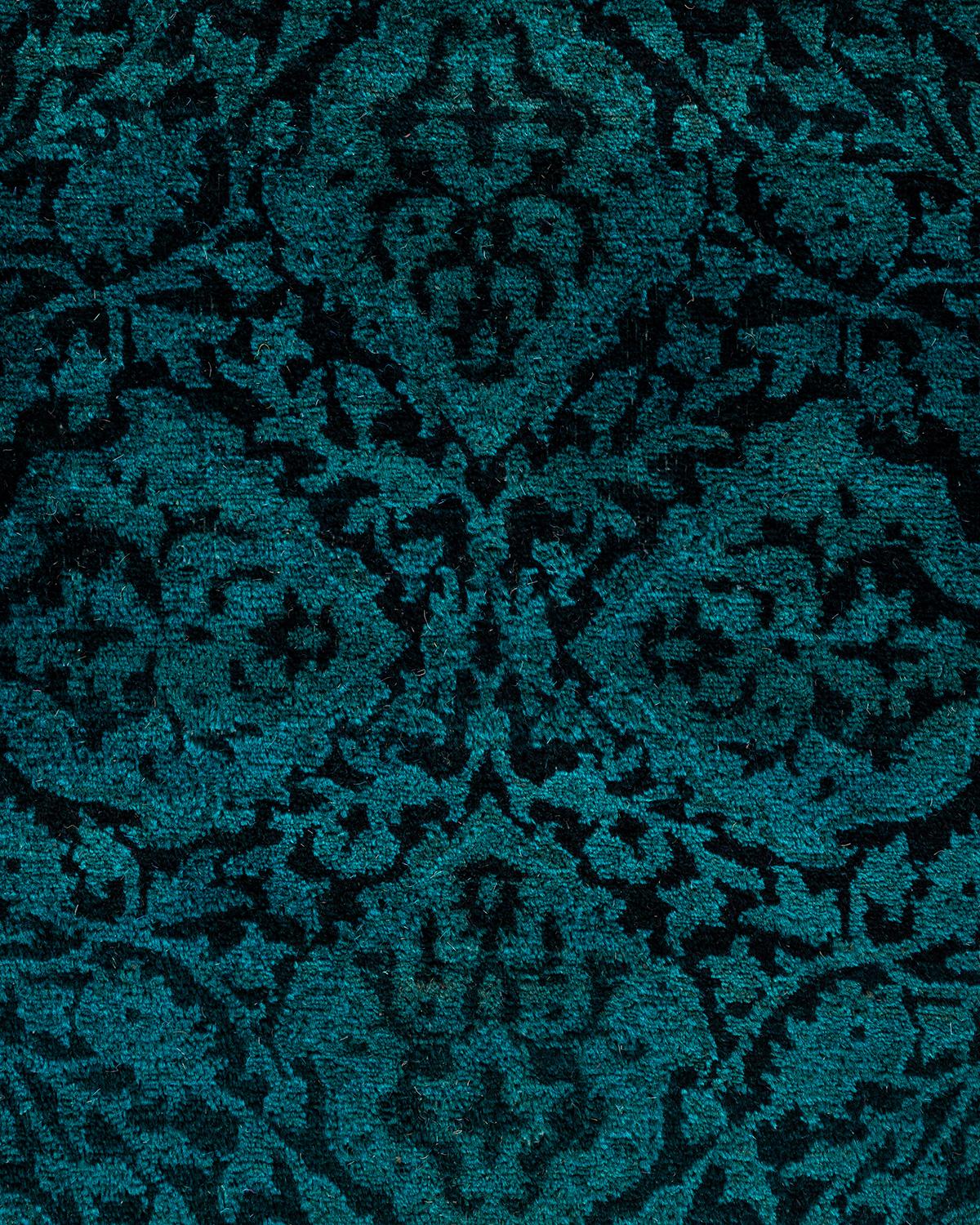 Contemporary Overdyed Hand Knotted Wool Black Runner 2' 5