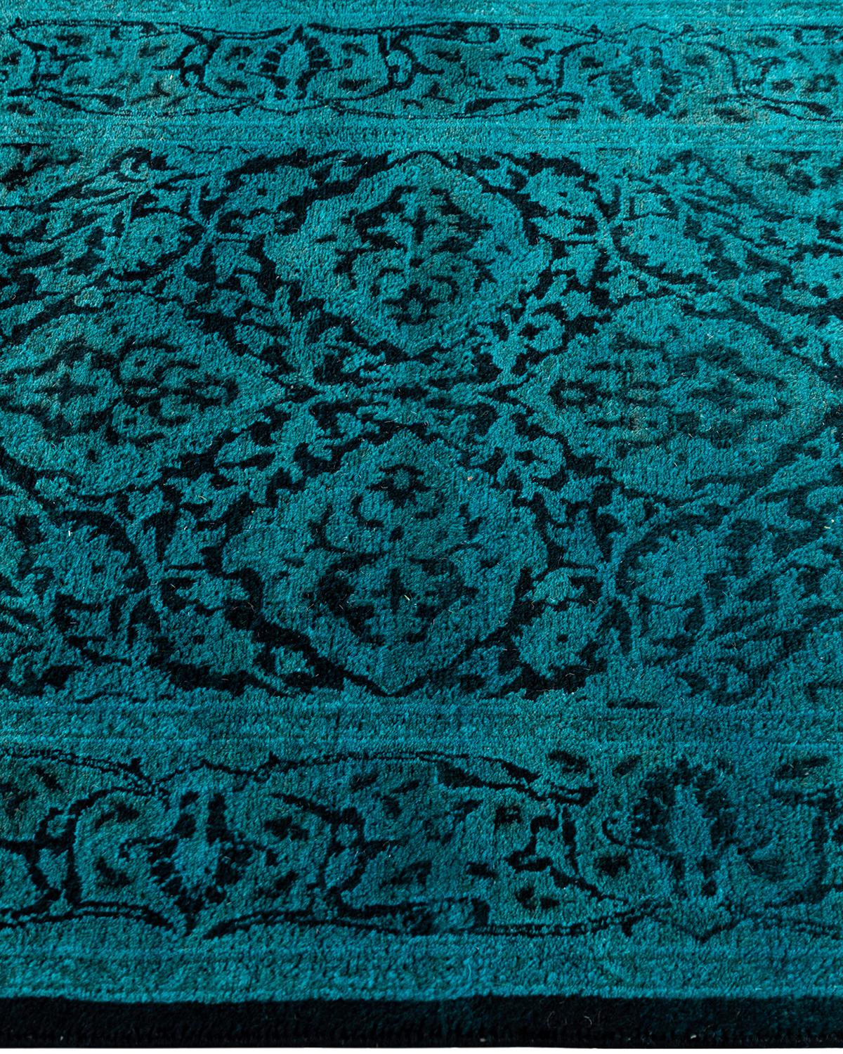 Contemporary Overdyed Hand Knotted Wool Black Runner 2' 5