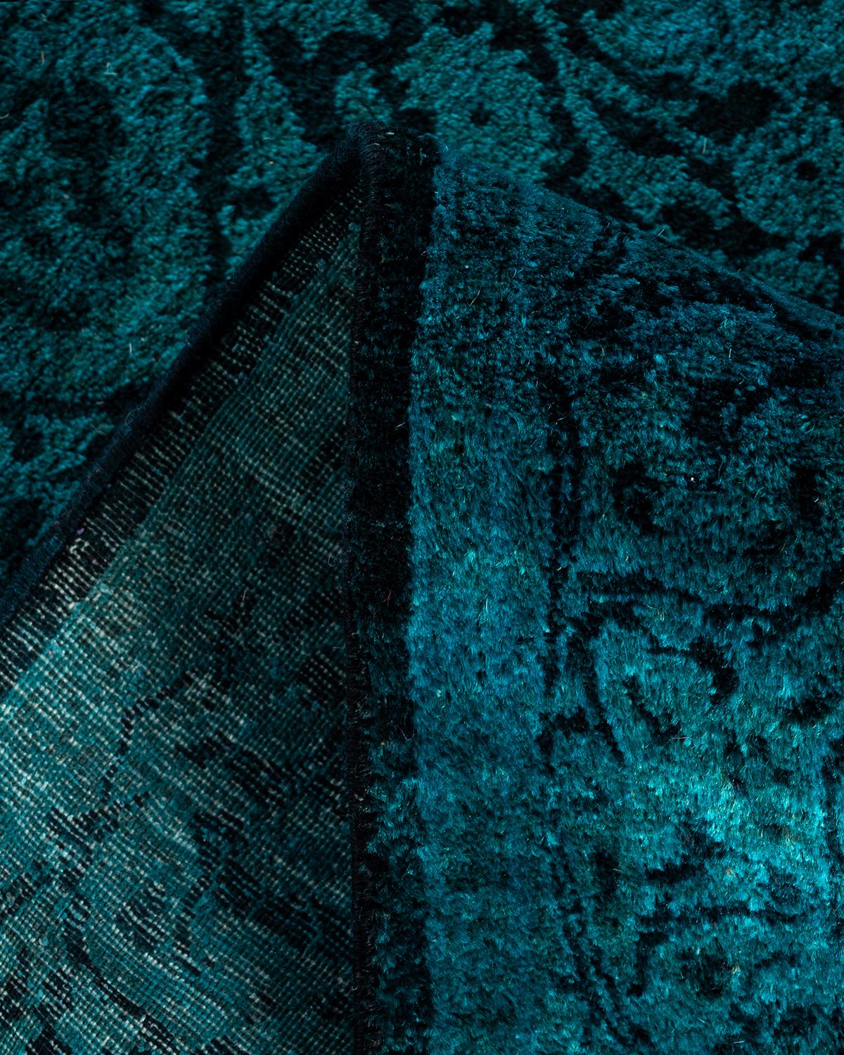 Contemporary Overdyed Hand Knotted Wool Black Runner 2' 5