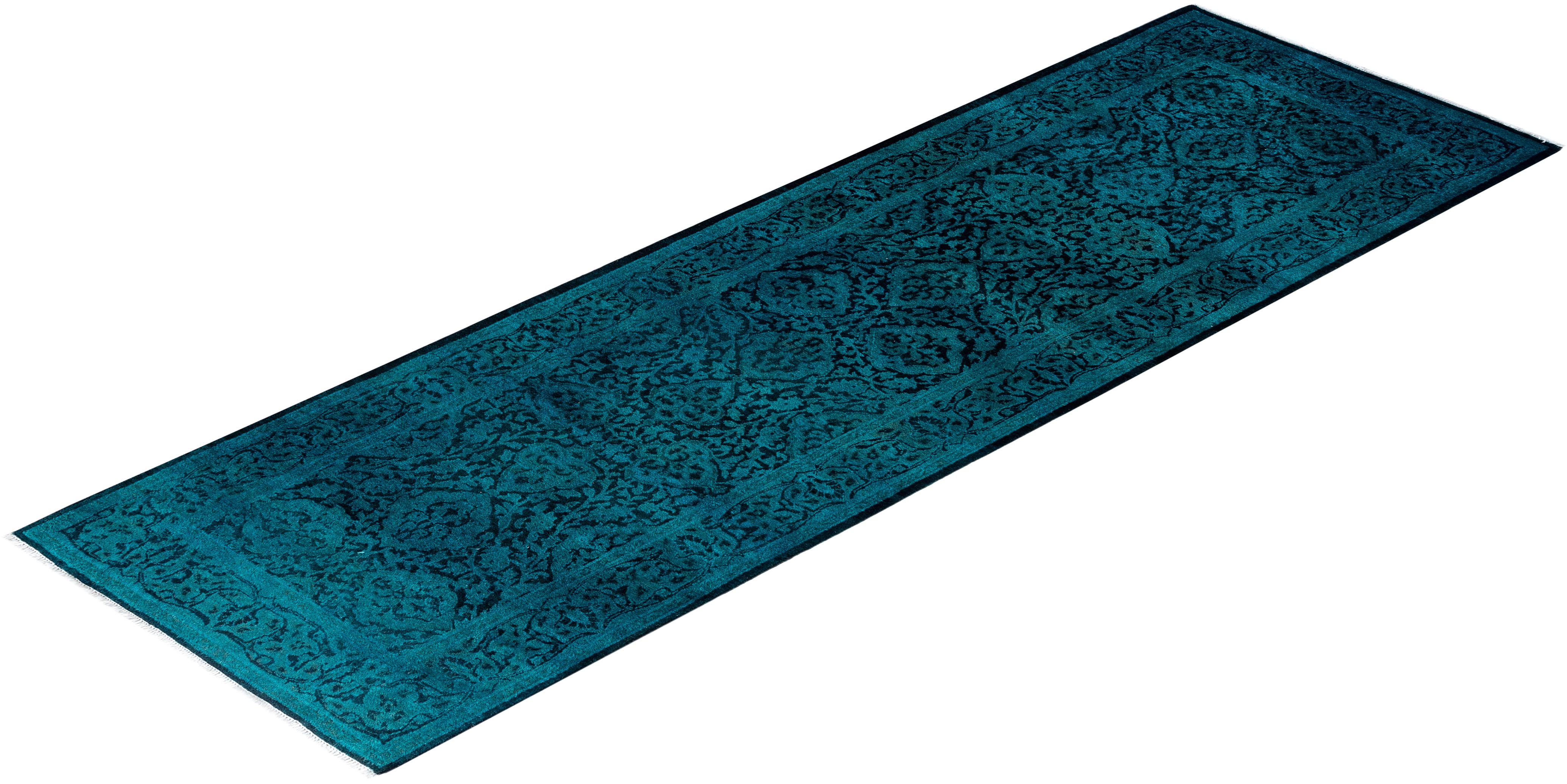 Contemporary Overdyed Hand Knotted Wool Black Runner 2' 5