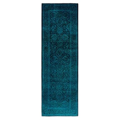 Contemporary Overdyed Hand Knotted Wool Black Runner 2' 5" x 7' 8"