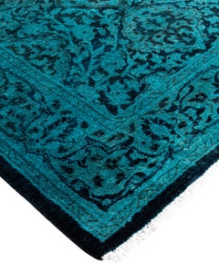 Contemporary Overdyed Hand Knotted Wool Black Runner 2' 6" x 15' 3"