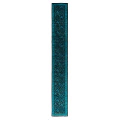 Tapis de course contemporain en laine surteinte nouée à la main, de couleur noire 2' 6" x 17' 10".
