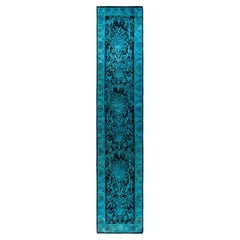 Tapis de course contemporain en laine surteinte nouée à la main 2' 7" x 13' 0" (noir)