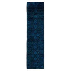 Contemporary Overdyed Hand Knotted Wool Black Runner 2' 7" x 9' 10"