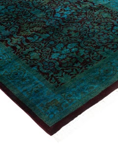 Contemporary Overdyed Hand Knotted Wool Black Runner