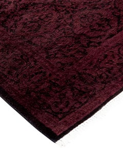 Contemporary Overdyed Hand Knotted Wool Black Runner