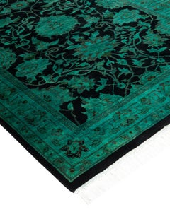 Contemporary Overdyed Hand Knotted Wool Black Runner