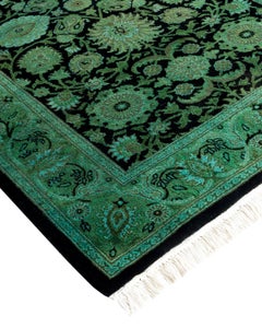 Contemporary Overdyed Hand Knotted Wool Black Runner