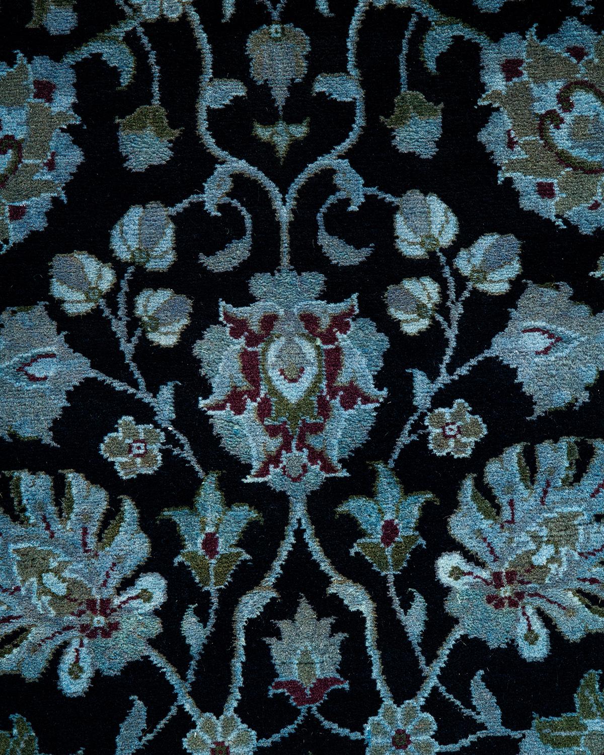 Pakistani Contemporary Overdyed Hand Knotted Wool Black Runner For Sale