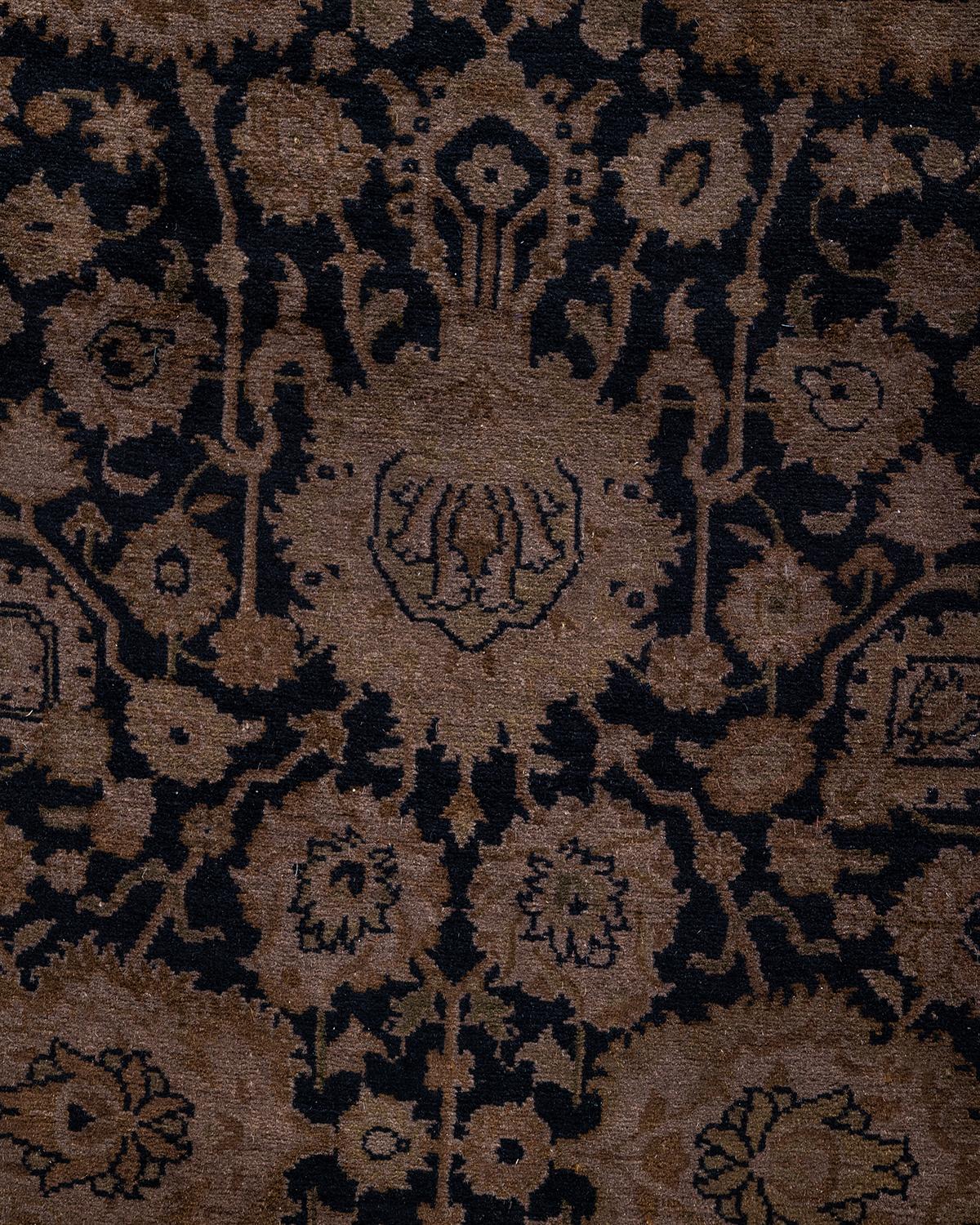Pakistani Contemporary Overdyed Hand Knotted Wool Black Runner For Sale