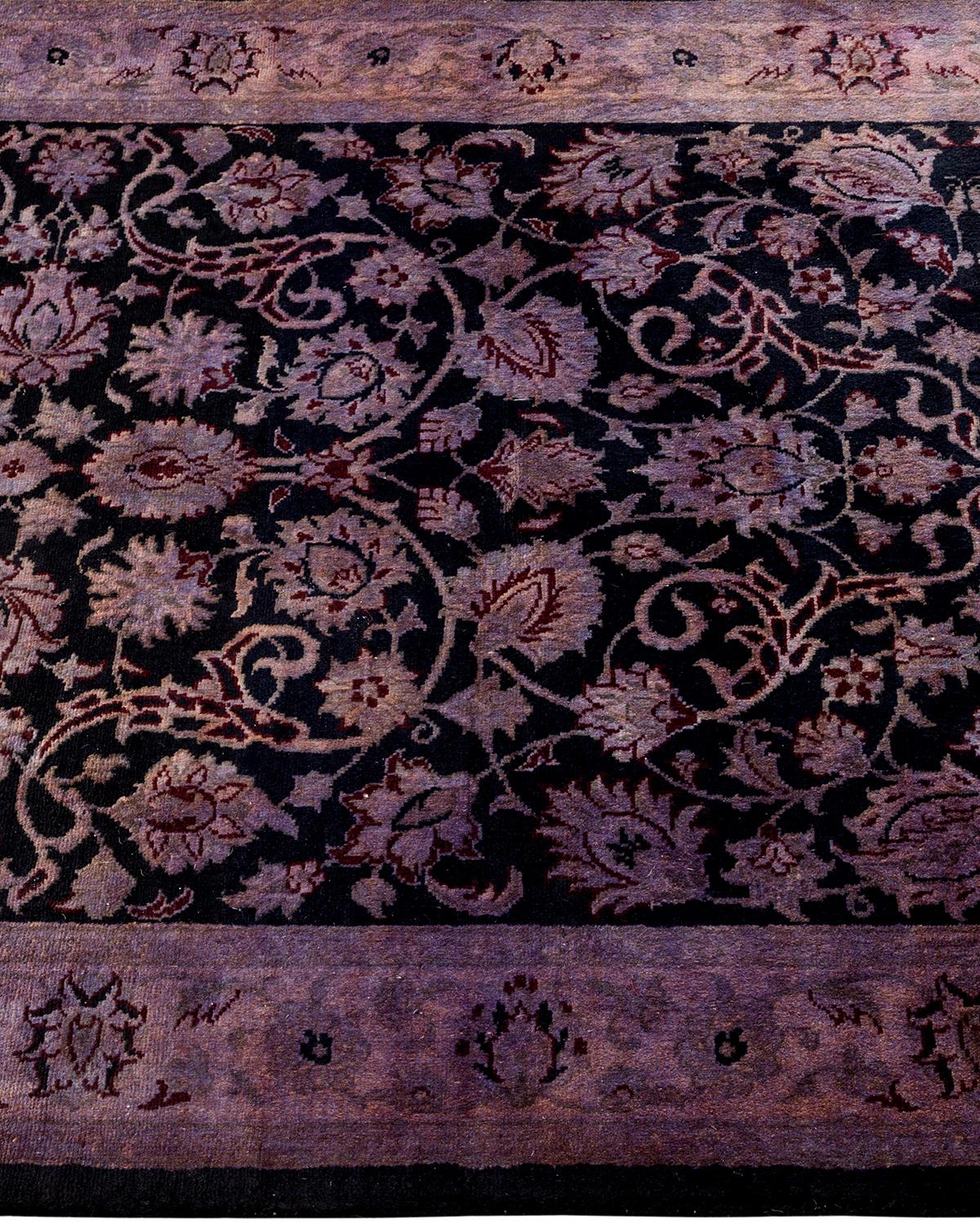 Contemporary Overdyed Hand Knotted Wool Black Runner In New Condition For Sale In Norwalk, CT