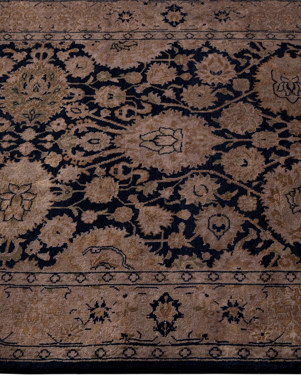 Contemporary Overdyed Hand Knotted Wool Black Runner In New Condition For Sale In Norwalk, CT