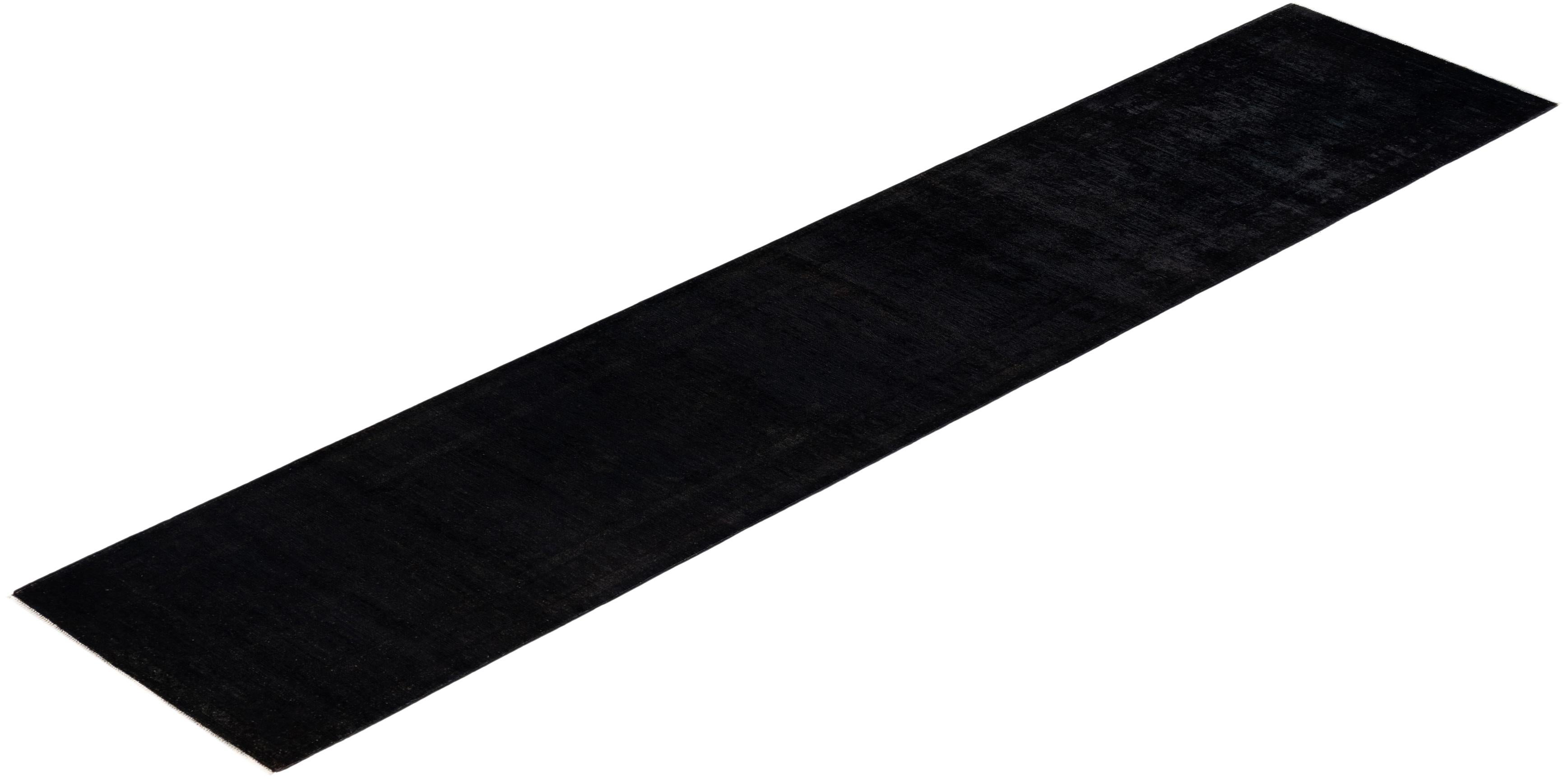 Contemporary Overdyed Hand Knotted Wool Black Runner For Sale 4