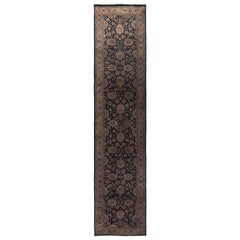 Contemporary Overdyed Hand Knotted Wool Black Runner