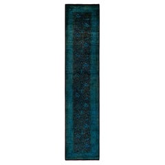 Contemporary Overdyed Hand Knotted Wool Black Runner