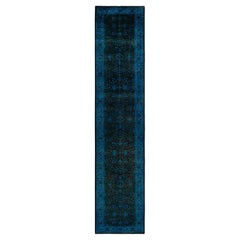 Contemporary Overdyed Hand Knotted Wool Black Runner