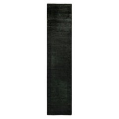 Contemporary Overdyed Hand Knotted Wool Black Runner