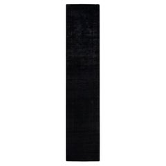 Contemporary Overdyed Hand Knotted Wool Black Runner