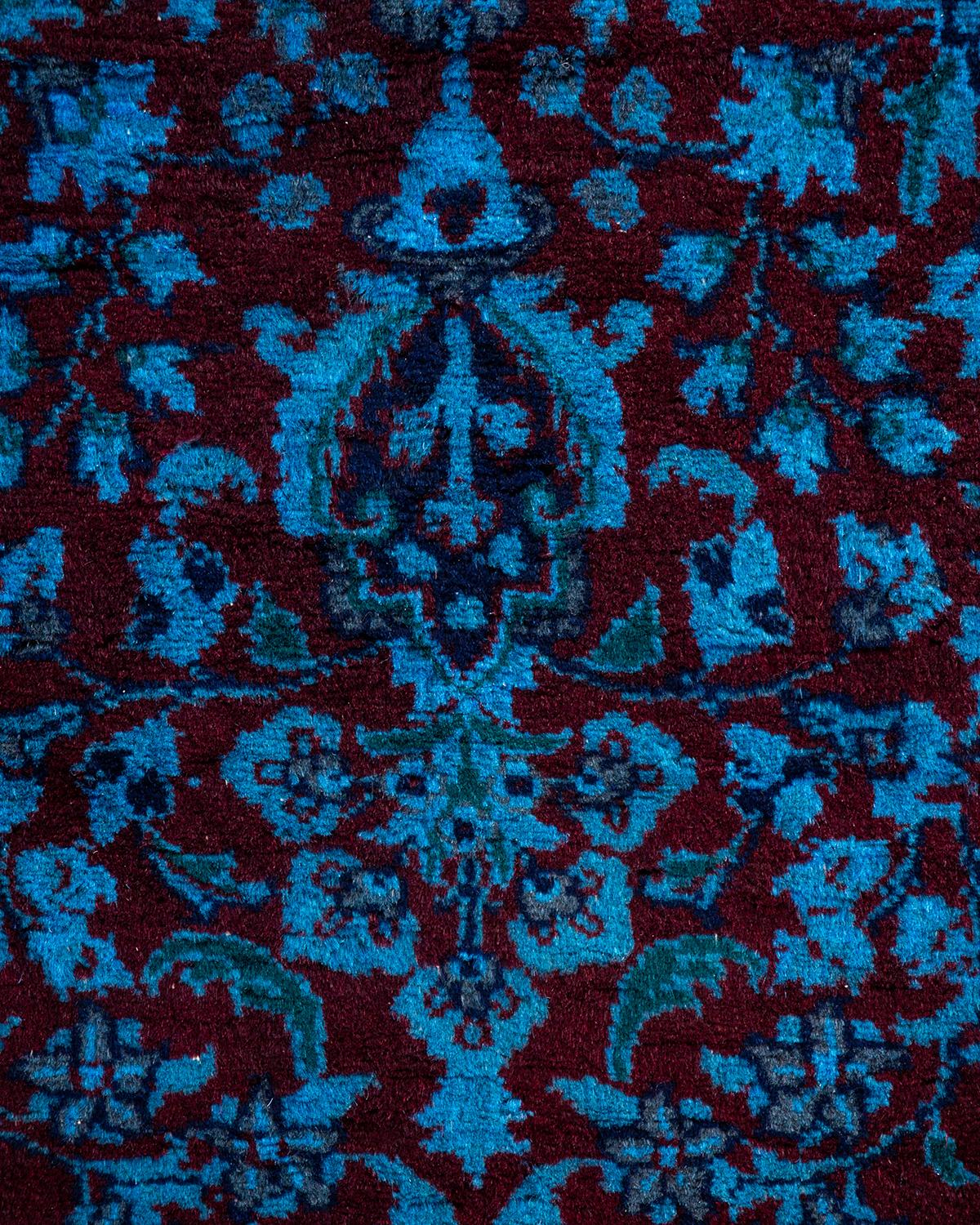 Pakistani Contemporary Overdyed Hand Knotted Wool Blue Area For Sale