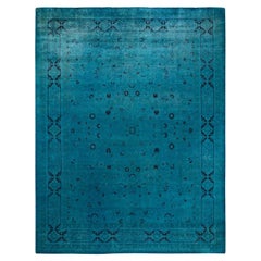 Contemporary Overdyed Hand Knotted Wool Blue Area