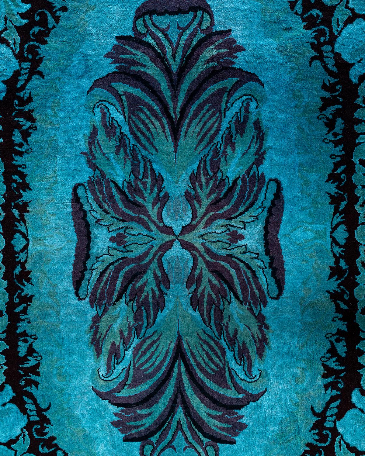 Pakistani Contemporary Overdyed Hand Knotted Wool Blue Area Rug 10' 0