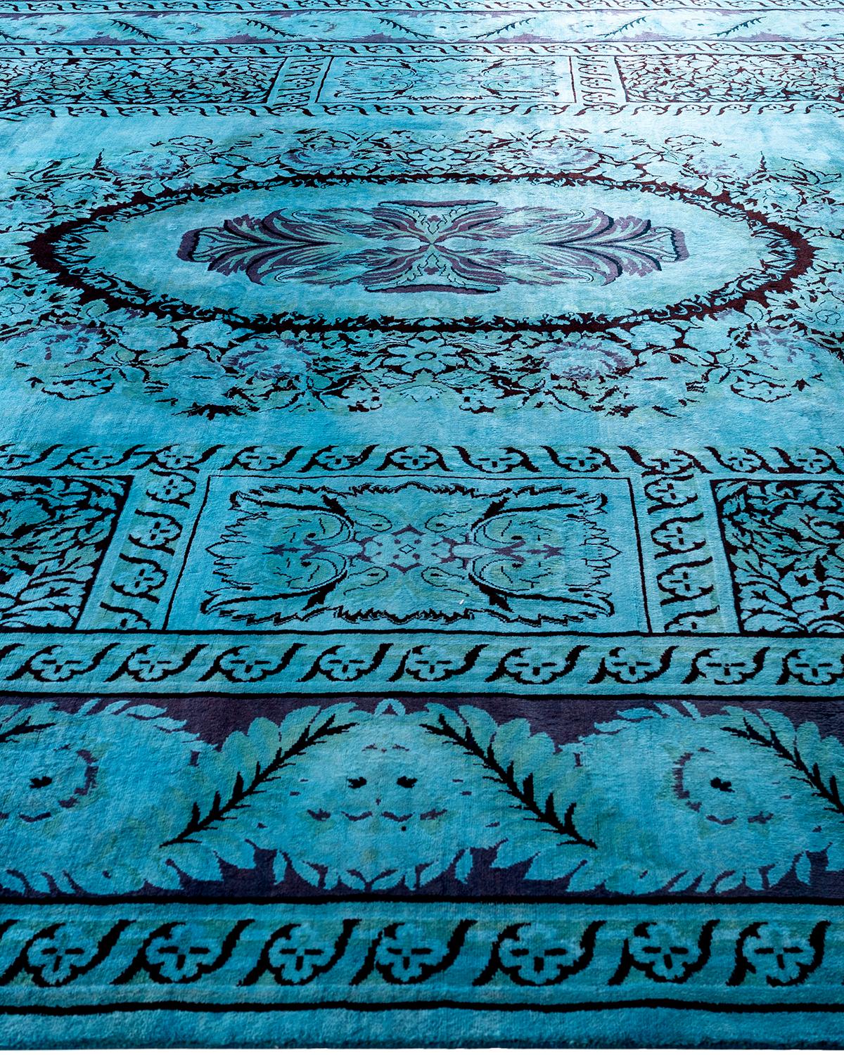 Contemporary Overdyed Hand Knotted Wool Blue Area Rug 10' 0